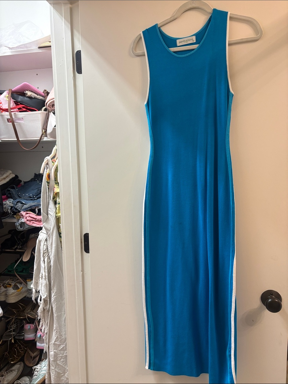 Point Zero Teal-Blue Sleeveless Maxi Dress with White Side Trim